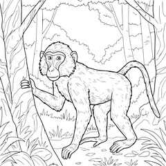 wild monkeys living in the forest,coloring pages