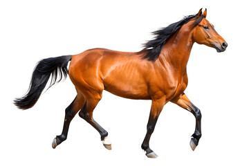 Obraz premium Chestnut horse running isolated on a white background png