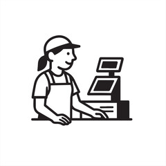 a cashier with a computer