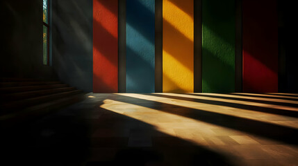 Colorful Striped Room Interior With Sunlight And Shadows