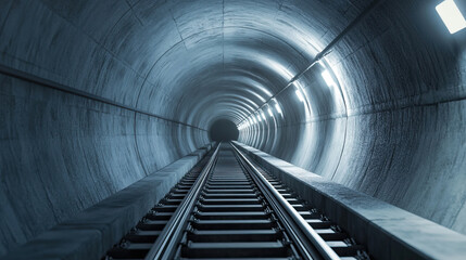 Underground mining tunnel with support beams and track system