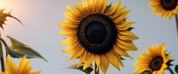 Vibrant Sunflowers Blooming Under the Sky. A CloseUp on Summers Golden Delight