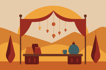illustration of a tent in the forest