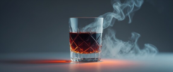 Whiskey in a Crystal Glass with Smoke. A Sophisticated and Mysterious Drink.