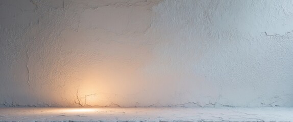 White Textured Wall and Surface with Warm Light Spotlight, Minimalist Background.
