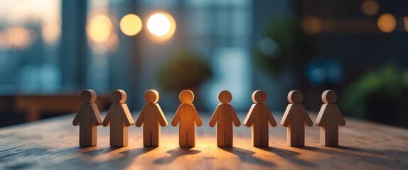 Wooden Figures Holding Hands, Symbolizing Unity, Teamwork, and Collaboration, Connection