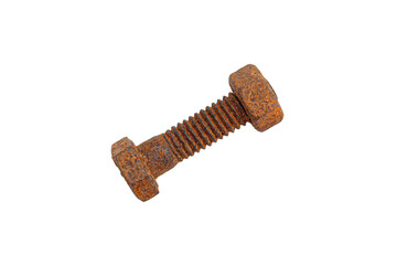 Rusty bolt and nut on white