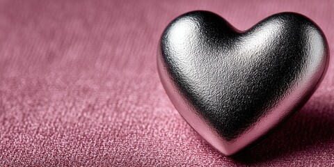 Fototapeta premium a single silver heart on a pink background