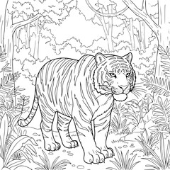 tiger live in the forest, coloring pages