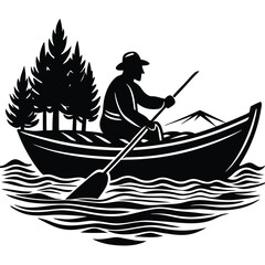 Serene Solo Boat Ride Man Paddling Through Tranquil Waters