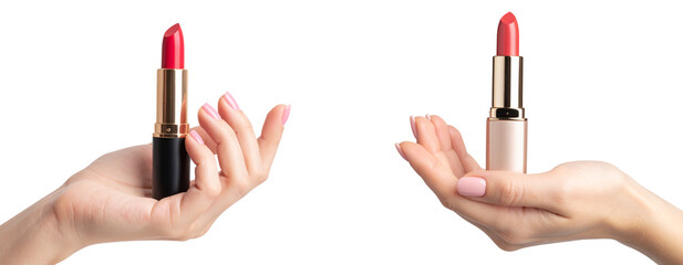  Woman's Pink Manicured Hand Holding Lipstick Transparent Background PNG