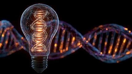 Innovative Genetic Research Concept with Glowing Helix and Waves Representing Scientific Advancement