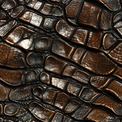 Dark brown crocodile leather pattern in seamless layout.