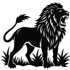 Majestic Roaring Lion A Powerful Black and White Illustration