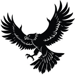 Majestic Eagle in Flight Powerful Black and White Bird Illustration