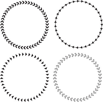 Set of four circular frames with arrow and chevron borders