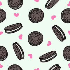 Cute chocolate vanilla cream biscuits pattern background vector design