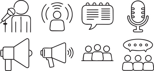 Speech and Communication Icons Set Editable Black Line