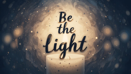 Illuminating Essence: "Be the Light" illuminated with an artistic flair, a single candle bathed in a halo of soft luminescence.