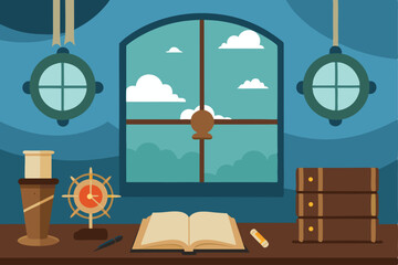 Obraz premium illustration of a window with a suitcase