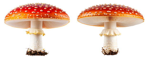 Agaric Mushrooms Emerging Amidst Fallen Autumn Leaves, Natural Setting Transparent Background PNG