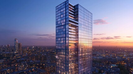 Stunning Skyscraper at Sunset, Modern Architecture in Cityscape