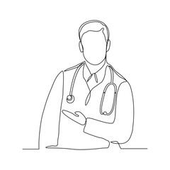 Continuous line drawing of man doctor with stethoscope and medical uniform. One line sketch editable stroke of health care concept. Vector illustration