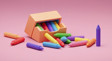 Colorful art supplies, including crayons, colored pencils, and chalk, are scattered on a blackboard, ready for school drawing and education