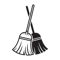 Broom icon set outline and solid style	