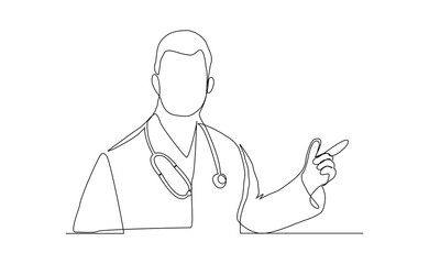Continuous line drawing of man doctor with stethoscope and medical uniform. One line sketch editable stroke of health care concept. Vector illustration