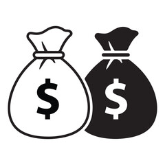 Financial growth icons dollar fund bag set