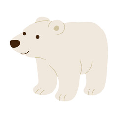 A cartoon bear is standing on a white background. The bear is smiling and he is happy