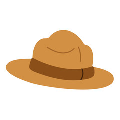 A cartoon hat with a brown band is placed on a white background. The hat is a warm, earthy brown color, and the brown band adds a touch of color and texture to the hat