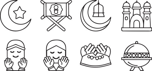 Islamic Icons Set Editable Eid Festival Line Art