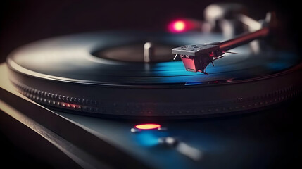 Close Up Of Turntable With Spinning Vinyl Record
