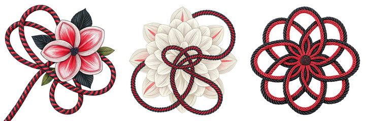  Set of illustration of red and black in string in flower isolated on a transparent background
