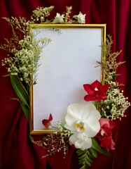 A decorative frame adorned with flowers, ready for a photo or artwork display.