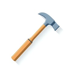 Wooden Hammer with Shadow on White Background