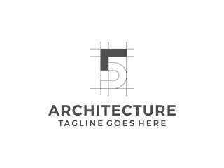 number 5 logo, creative architecture design, vector illustration, isolated on transparent background
