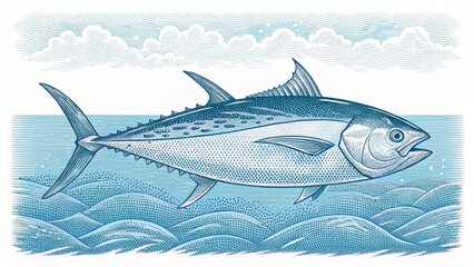 Minimalist Navy and Yellow Tuna Crest Icon for Eco Labels or Sport Fishing Logos
