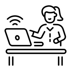 A line style icon depicting wifi signals transmission