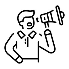 A linear style icon showing public relations 