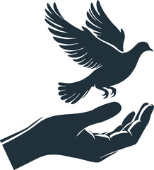 Silhouette of hand releasing dove
 vector isolated on white background