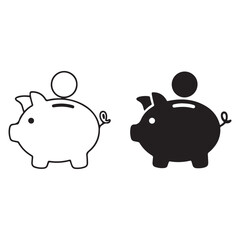 Piggy bank icons outline and solid style