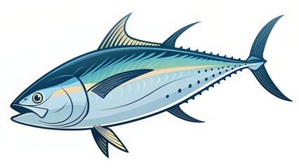 Fototapeta premium Sleek Vector Tuna with Streamlined Fins and Racing-Stripe Aesthetic in Profile View