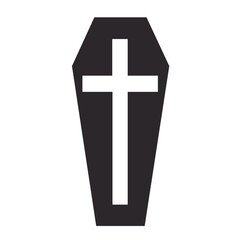 Fototapeta premium Simple black coffin with white cross. Coffin symbol represents remembrance and grief. Image depicts traditional funeral symbol perfect for funeral service announcements or sympathy cards.