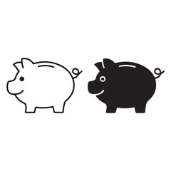 Piggy bank icons outline and solid style