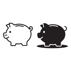 Piggy bank icons outline and solid style