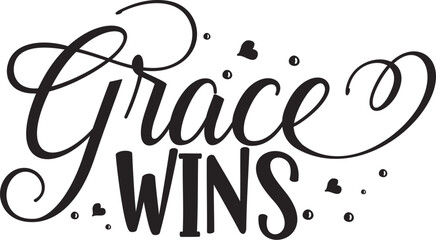 Grace wins black lettering design illustration File
