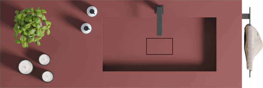 Top view of red Bathroom Counter Top - Sink	